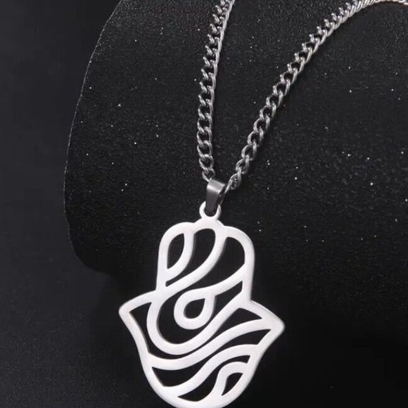 Evil Eye Modern Style Hamsa Necklace Hand Of Fatima Women's Fashion Silver - Picture 3 of 7